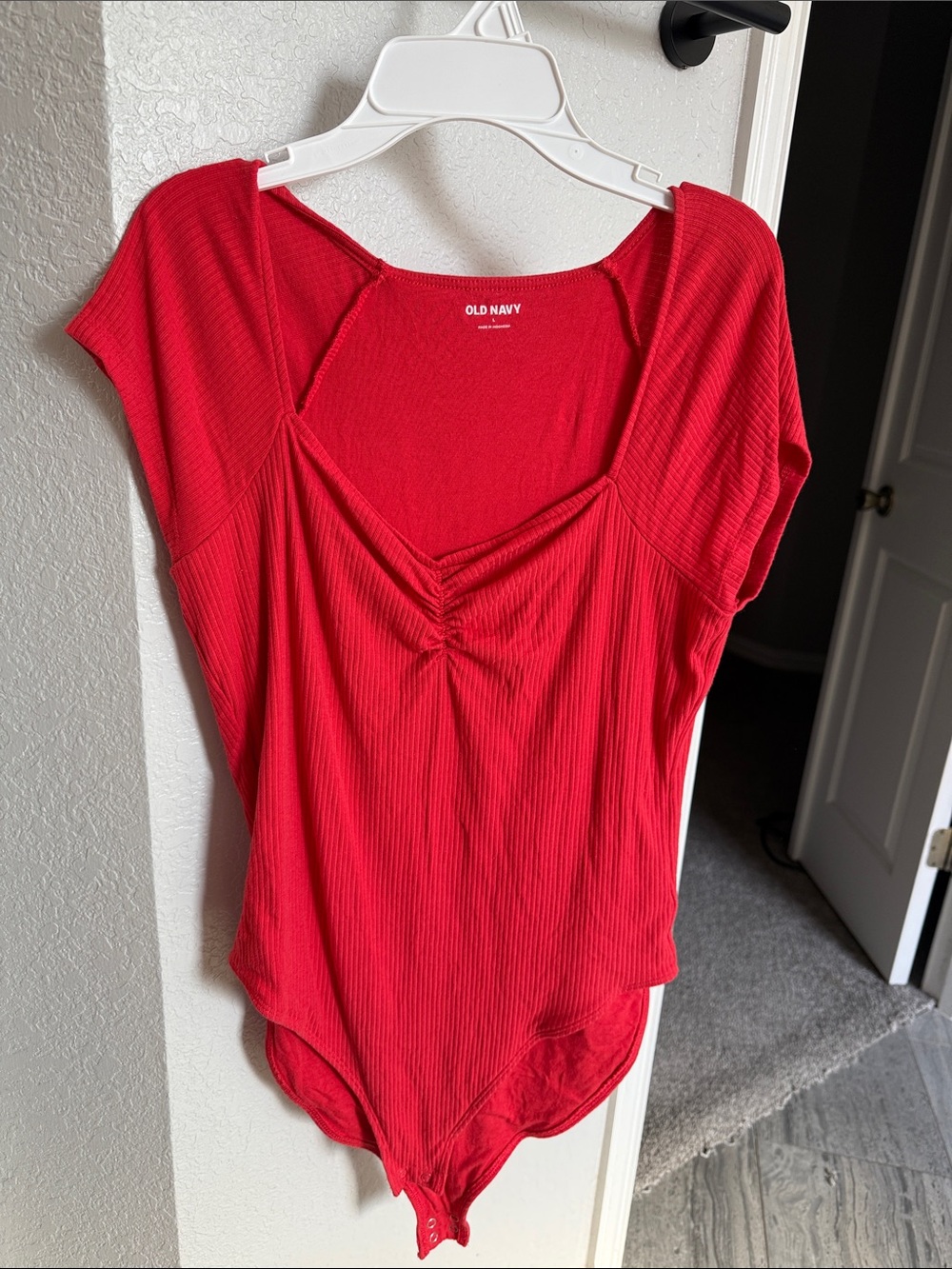 Old Navy Bright Red Ribbed Scoop Neck Short Sleeve Bodysuit